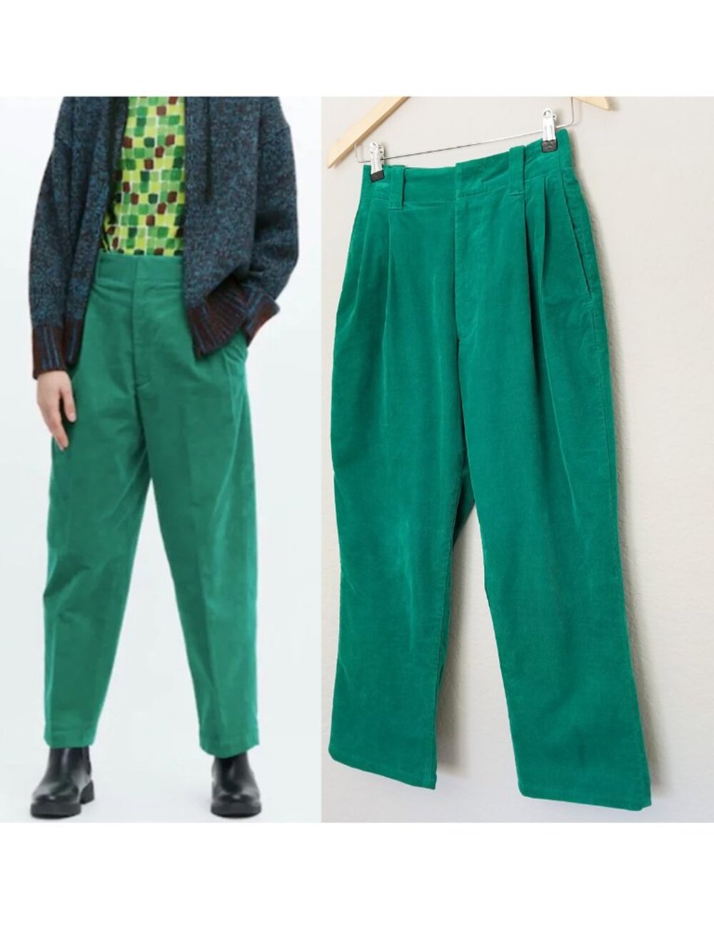 Marni x Uniqlo Kelly Green Corduroy Wide Fit Pleated Pants Size XS Rare Preppy - Picture 16 of 16